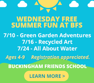 Wednesday Free Summer Fun at BFS Series - a two-hour camp for children ages 4 - 9! Art, story time, free play, healthy snack. July 10 - Green Garden Goodness; July 17 - Recycled Art; July 24 - Splish! Splash! All About Water. 9:30 - 11:30. Registration appreciated.
