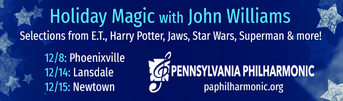 Experience the magic of the holiday season with the iconic music of America’s great(est) composer, John Williams. Hear beloved selections from E.T., Harry Potter, Superman, Star Wars, Jaws and much more. Celebrate the season with the sounds of the Trans-Siberian Orchestra and Manheim Steamroller plus the amazing Pennsylvania Philharmonic Holiday Brass.