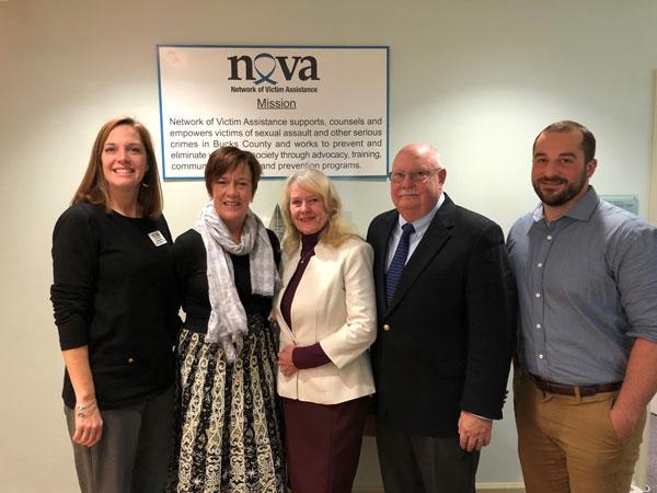 Pictured (L to R) are:  Mandy Mundy, Senior Director of Programs and Services; Penny Ettinger, Executive Director; Elaine Fitt; Robert Fitt; and Steve Doerner, Director of the Bucks County Children's Advocacy Center.